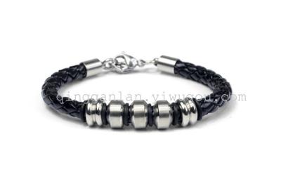 PU leather stainless steel wave six-man punk bracelets bracelets titanium steel bracelet