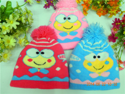 Hat the original single foreign trade children's hats cartoon frog jacquard knitting single cap hat baby infant head cap cap 