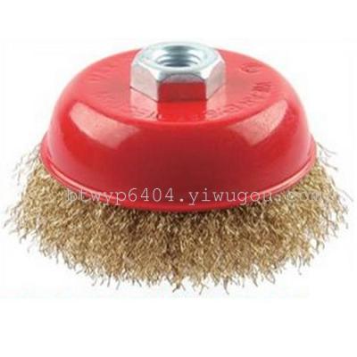 4inch Crimped Wire CUP BRUSH steel wire brush curved wire Cup brushes, brass-plated curved Bowl-shaped wire wheel brush