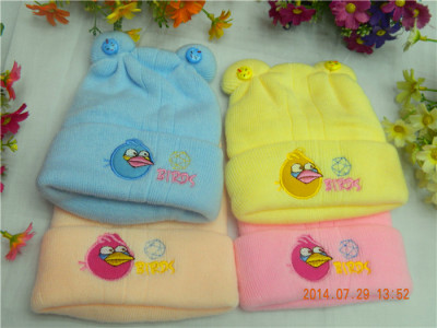 Yiwu foreign trade original children's hat, cashmere baby hedging caps knitting Hat embroidery bird outdoor hats