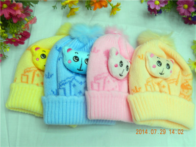 New Korean version for children of autumn and winter hats baby knitting cashmere Jacquard Beanie bear Cap outdoor Hat