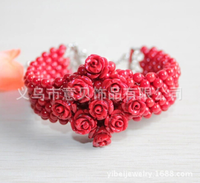 Natural coral bracelet hand-woven natural coral Roses Bracelet Bead born lucky jewelry