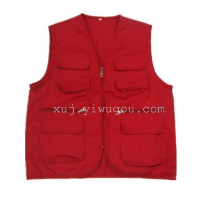 Red pockets polyester/cotton men vest zipper vest jacket