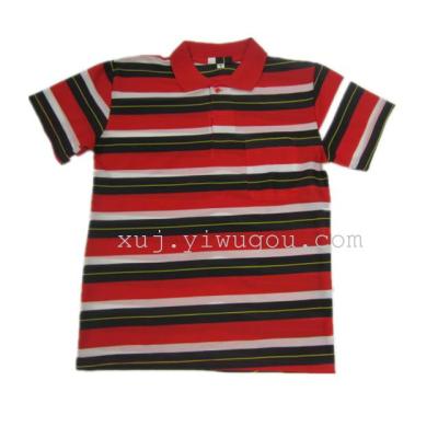 Polyester colored stripes men's short sleeve collar shirts mass customization