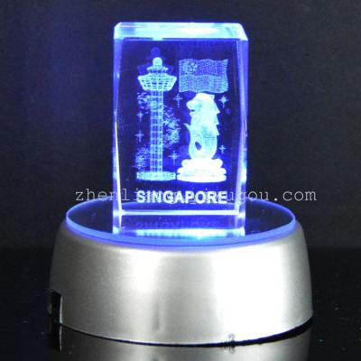 Singapore crystal inside carved tourist souvenirs handicrafts crystal 3 d led lamp holder
