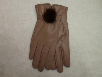 Ladies Leather mink fur ball color leather gloves