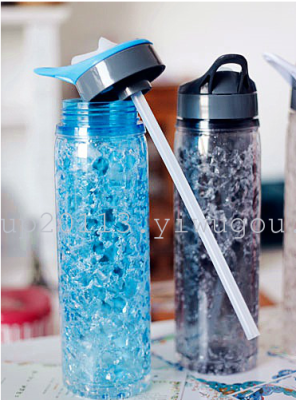Double-layer plastic iced water cup extra-large capacity portable sports kettle