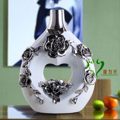 Gao Bo Decorated Home Ceramic handicraft electroplated flower heart decoration