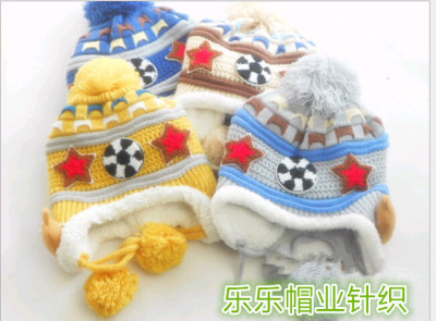 Hat qiu dong the latest children's cartoon earmuffs five-star football with velvet hat with thick warm baby hats 
