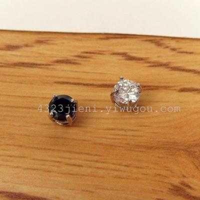 Factory direct Korea Super Flash black and white four-jaw round shape without pierced ears ear clip magnet man zircon earrings