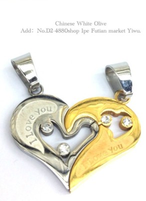 304 stainless steel luxury couples heart diamond pendant I LOVE YOU