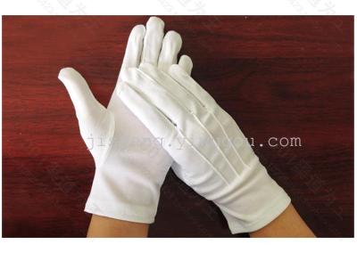 Wholesale Korean packaging white three reinforced polyester gloves nitrile acrylic job etiquette