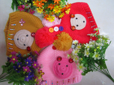 Hat the new 2014 han edition children cartoon tail button sets baby hat knitting hat 