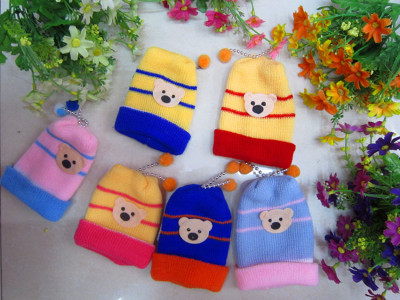 Hat the original single foreign trade children's hat four baby hat chromatic stripe knit cap bear cap in infants 
