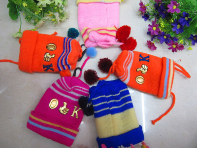 Hat the original single foreign trade children's baby hat knitting biretta chromatic stripe child hat OK turtleneck cap 
