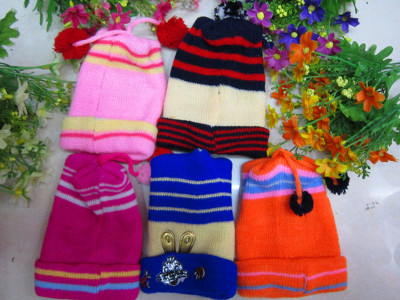 Hat foreign trade the original single children four infant baby hat color stripe knit cap rabbit hat 