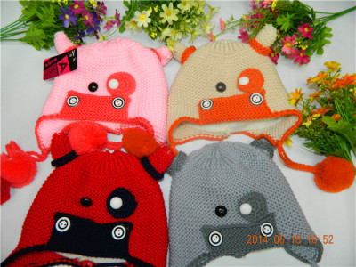 Hat new winter han edition children cartoon horns earmuffs baby hat buttons for knitting wool hat 