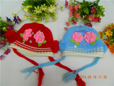 Hat new winter han edition children lovely flower with sequins head hat knitting hat baby hat 