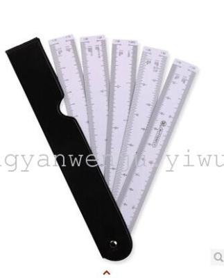 Several proportional scales fan scale scalloped cards-open graphic designs with a ruler