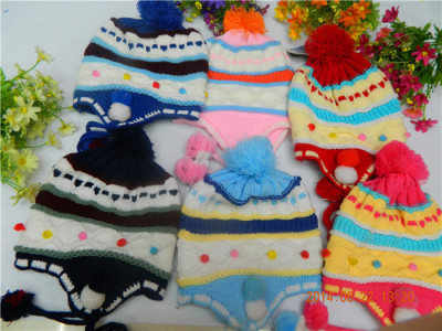 Hat ball cap Hat color stripes of grass hither child knitting baby hats ear Hat