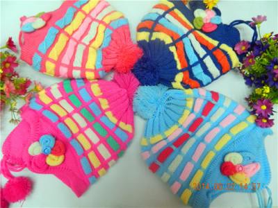 Hats foreign trade original children's hats colored Mahjong earmuff knitted Hat baby Hat knitting Hat