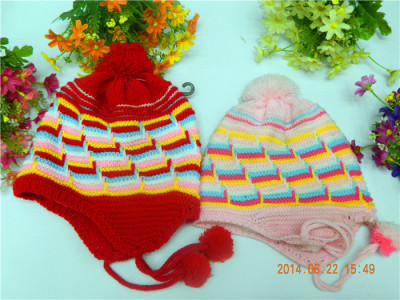Hat Korea version Hat step by step knitting baby hats for children color stripes hats kids earmuffs hats