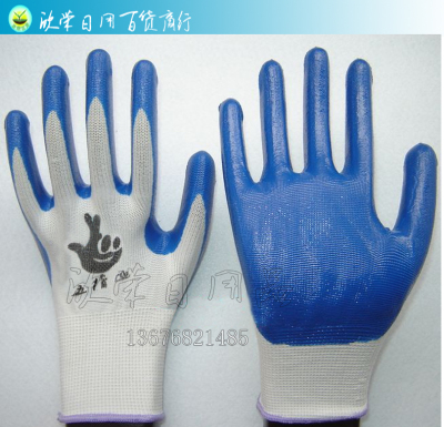 Thirteen-Pin Nylon Pure Glue Blue White Gray Nitrile Labor Gloves Dipped Breathable Non-Slip