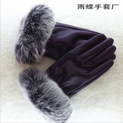 Classic ladies winter simulation warm non-slip skin rabbit hair gloves manufacturer