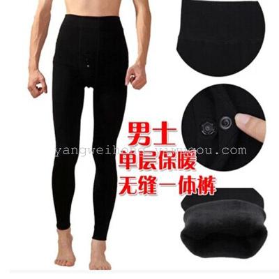 Velvet polyester men's winter and thicken and seamless one warm pants footless tights wholesale