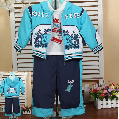 Yiwu purchase new explosions knit embroidered English boys three piece set children's clothing