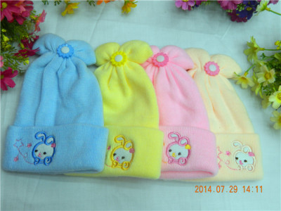 Yiwu foreign trade original children's hats baby hedging caps embroidered cashmere knit hat rabbit outdoor hats