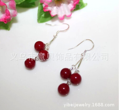 [YiBei Coral]  Natural Coral Shell Bead Earrings 925 Silver Triple anti allergy