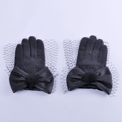 Direct wholesale luxury mesh dish top to keep warm short Sheepskin gloves leather gloves women winter