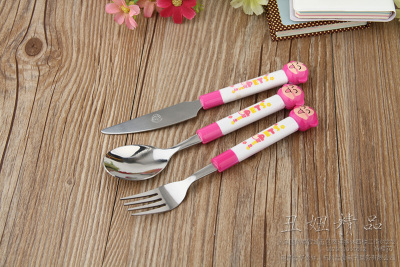 Exquisite cartoon tableware stainless steel tableware three sets of anti hot handle cutlery knife and fork three sets
