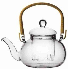 Heat-resistant hand-made glass teapot all glass flower teapot bamboo handle