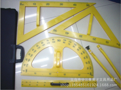 Supply Plastic Yellow Transparent Ribbon Handle Teaching Ruler Set Plastic Ruler Suit Teaching Geometry
