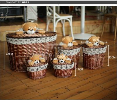 Factory direct creative home Wicker laundry basket five cartoon bear storage baskets of dirty clothes barrel