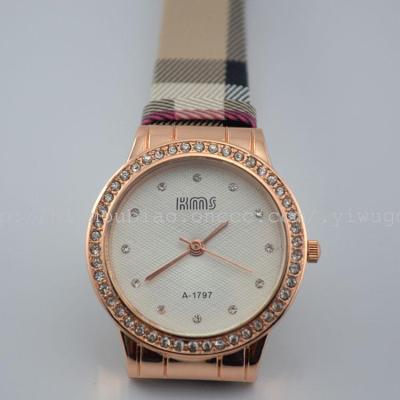 2014 the latest fashion canvas leather strap watch Joker rhinestone Korean ladies watch quartz watch