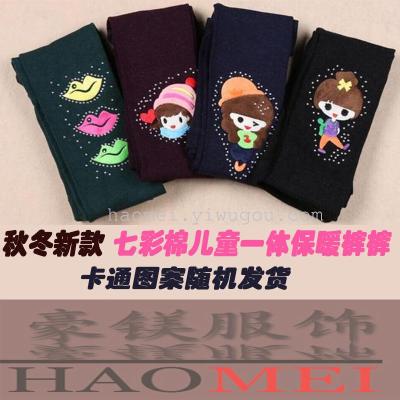 New Korean children one pants thermal pants cartoon hot fix rhinestone toe tights pants