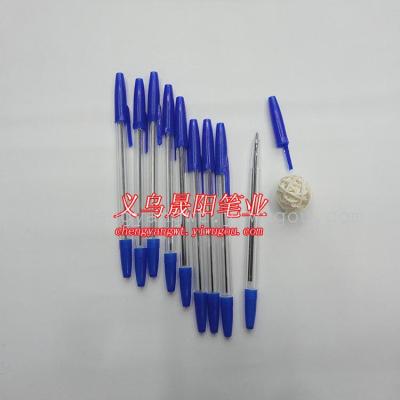 Trade selling simple socket ball pens 51 transparent plastic hexagonal Rod blue