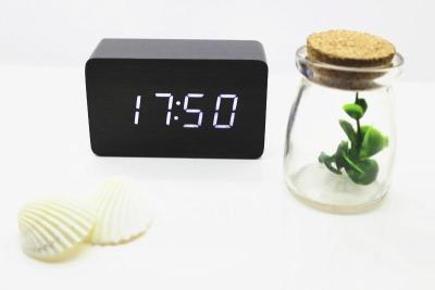 Led Mini Cuboid Wooden Clock Student Alarm Clock Bedside Mute Electronic Clock Gift Clock