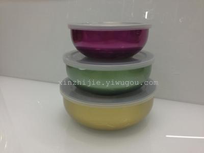 A set of three color stainless steel bowl with cover thick Korean sealing bowl