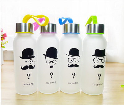 Manufacturers selling frosted glass mugs creative beards student glass portable glass with stainless steel lid