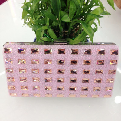 New Glass Banquet Bag Bridal Bag Fashion Clutch Women's Bag Pink Small Bead Bag