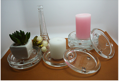 Factory direct transparent three disc aromatherapy glass candlestick ornaments