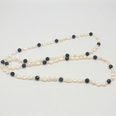 8-9 light on both sides of natural freshwater pearl and Crystal knotted 120CM long fashion necklace