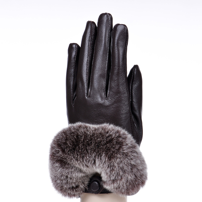 Hundred tiger rabbit hair mouth touch women's leather gloves. Autumn and winter with velvet gloves