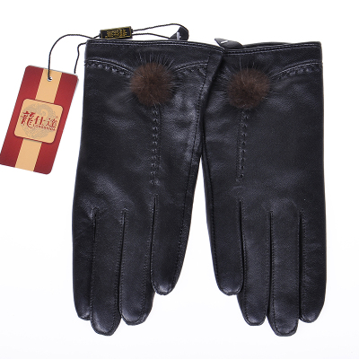 Wholesale women's plus fleece mittens Korean version of sheep skin leather hand gloves