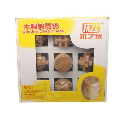 Clear water, color box packaging natural high quality wood nine intellectual kong Ming lock/lu ban lock toys.