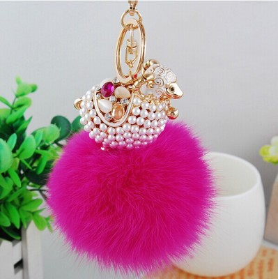 The sheep are really rabbit ball diamond key buckle crystal drill car hanging bag creative alloy Pendant